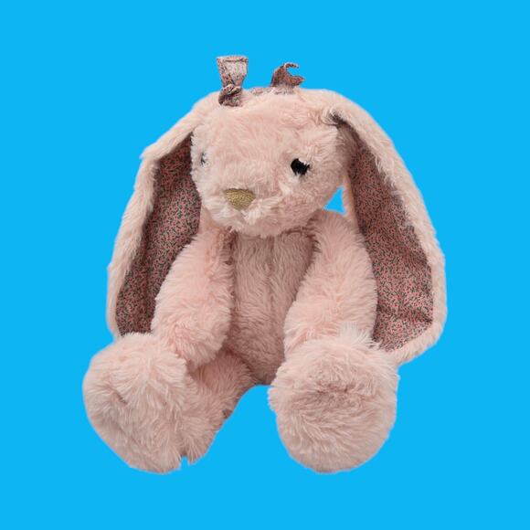 Pier 1 One Imports Easter Bunny Rabbit Soft Pink Plush Floral Ears Stuffed Toy - Picture 8 of 13